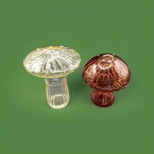 Set  Of 2 Yellow & Brown Mushroom Bud Vases -For Propagation-Glass- Art Decor